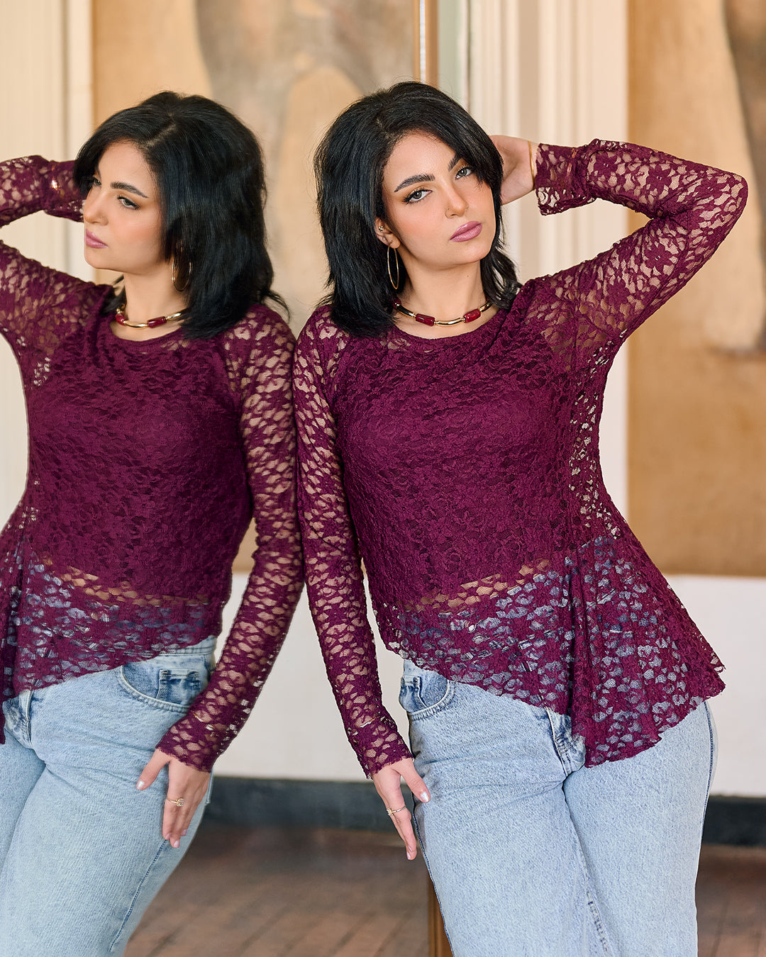 Sheer Elegance Textured Lace Top (D1238)