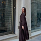 Midnight Cape-Sleeve Gathered Maxi Dress (D4236)
