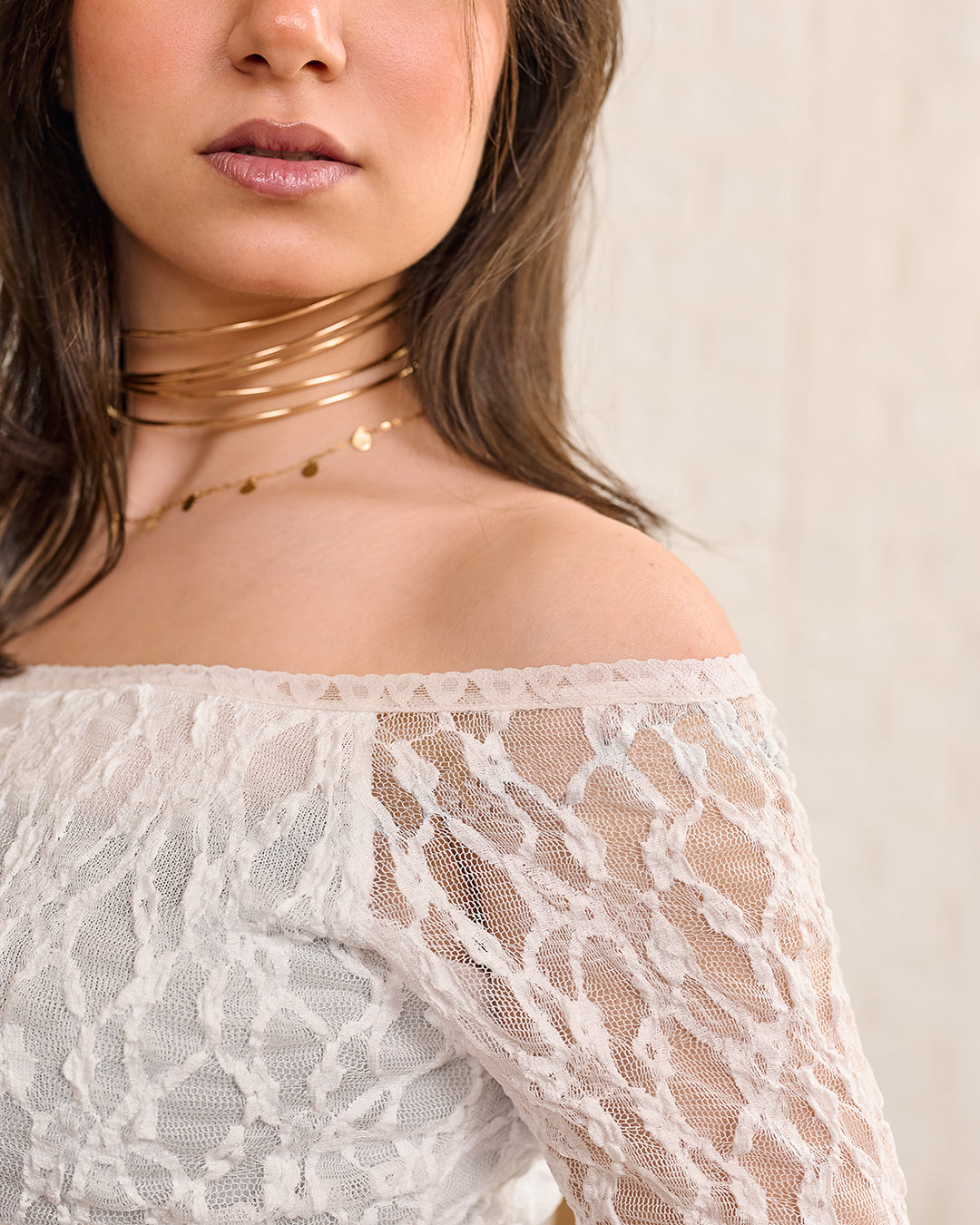 Off-Shoulder Floral Lace Top (D1229)