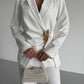 Ivory Wrap Blazer With Statement Gold Clasp (D7210)