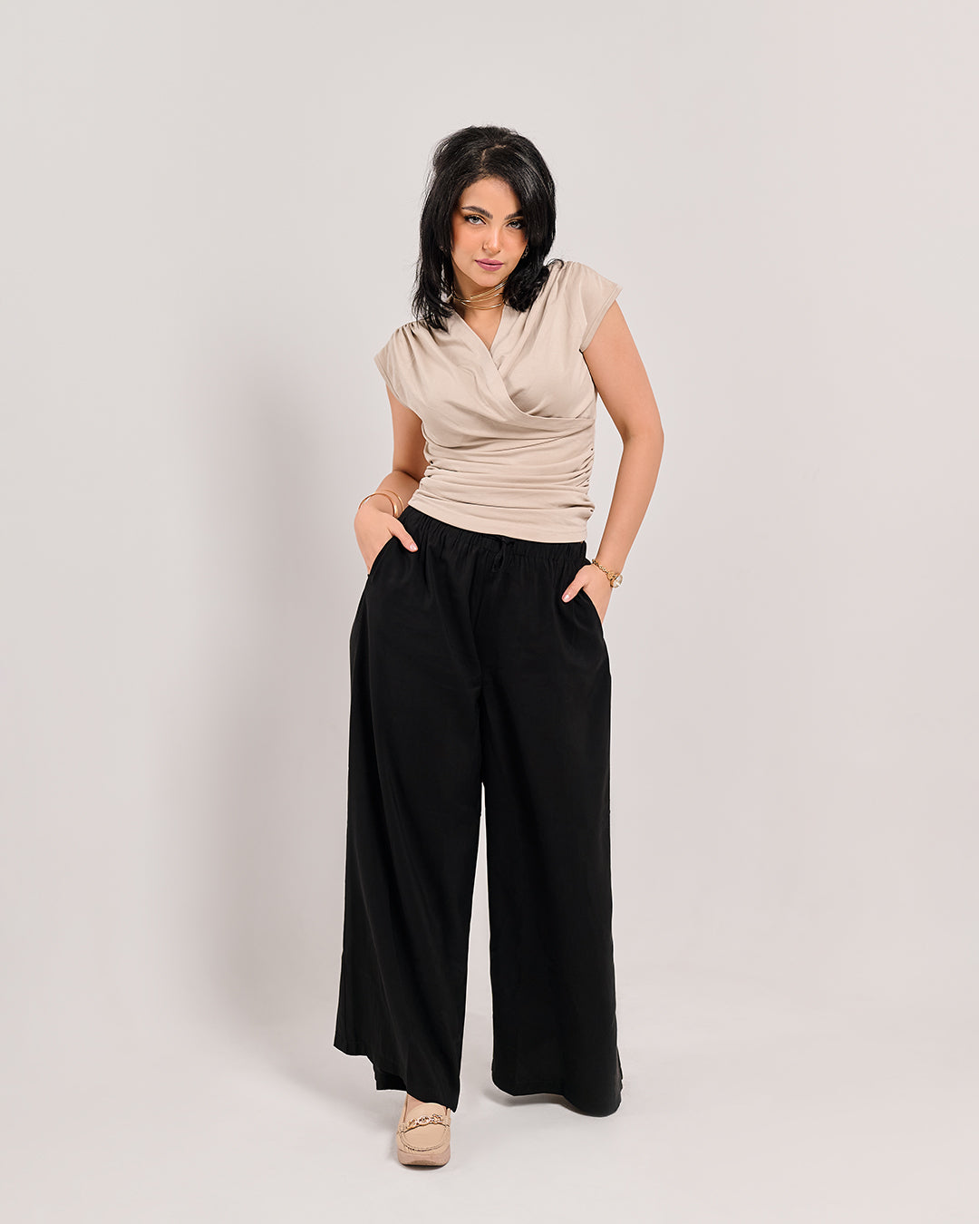 Wrap V-Neck Ruched Sleeveless Top M26-1059