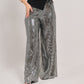 Metallic Shimmer High-Waist Flare Trousers