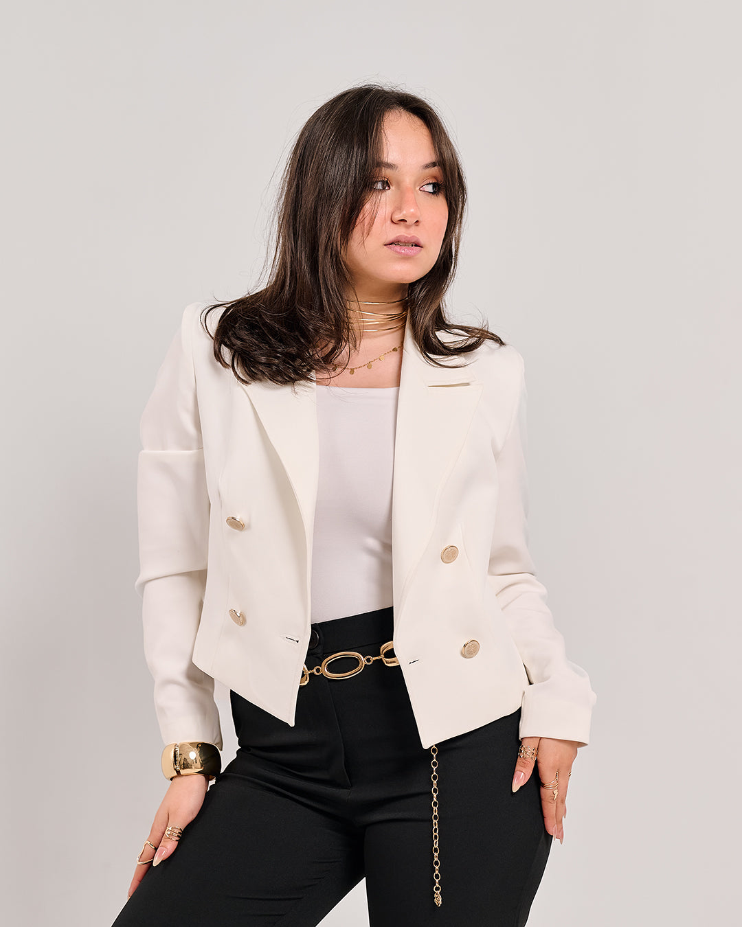 Structured Cropped Power Blazer (P115046)