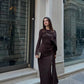 Midnight Cape-Sleeve Gathered Maxi Dress (D4236)