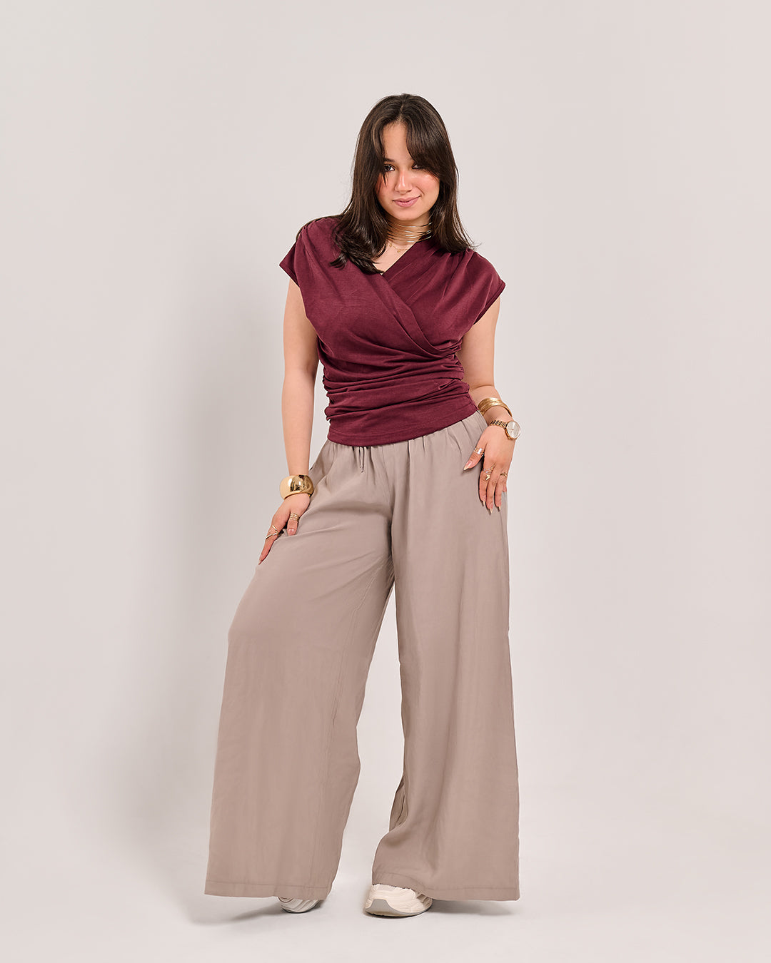 Wrap V-Neck Ruched Sleeveless Top M26-1059