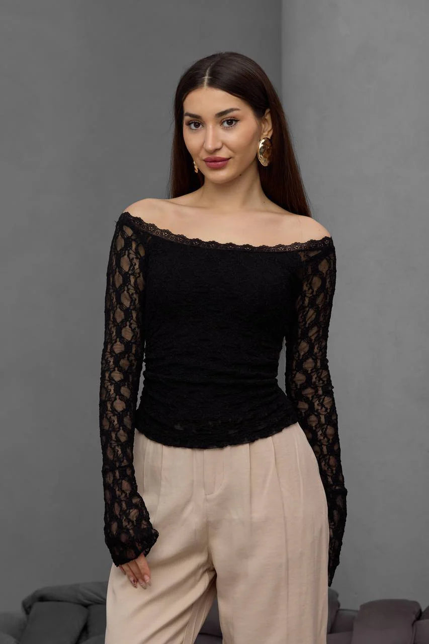 Off-Shoulder Floral Lace Top (D1229)