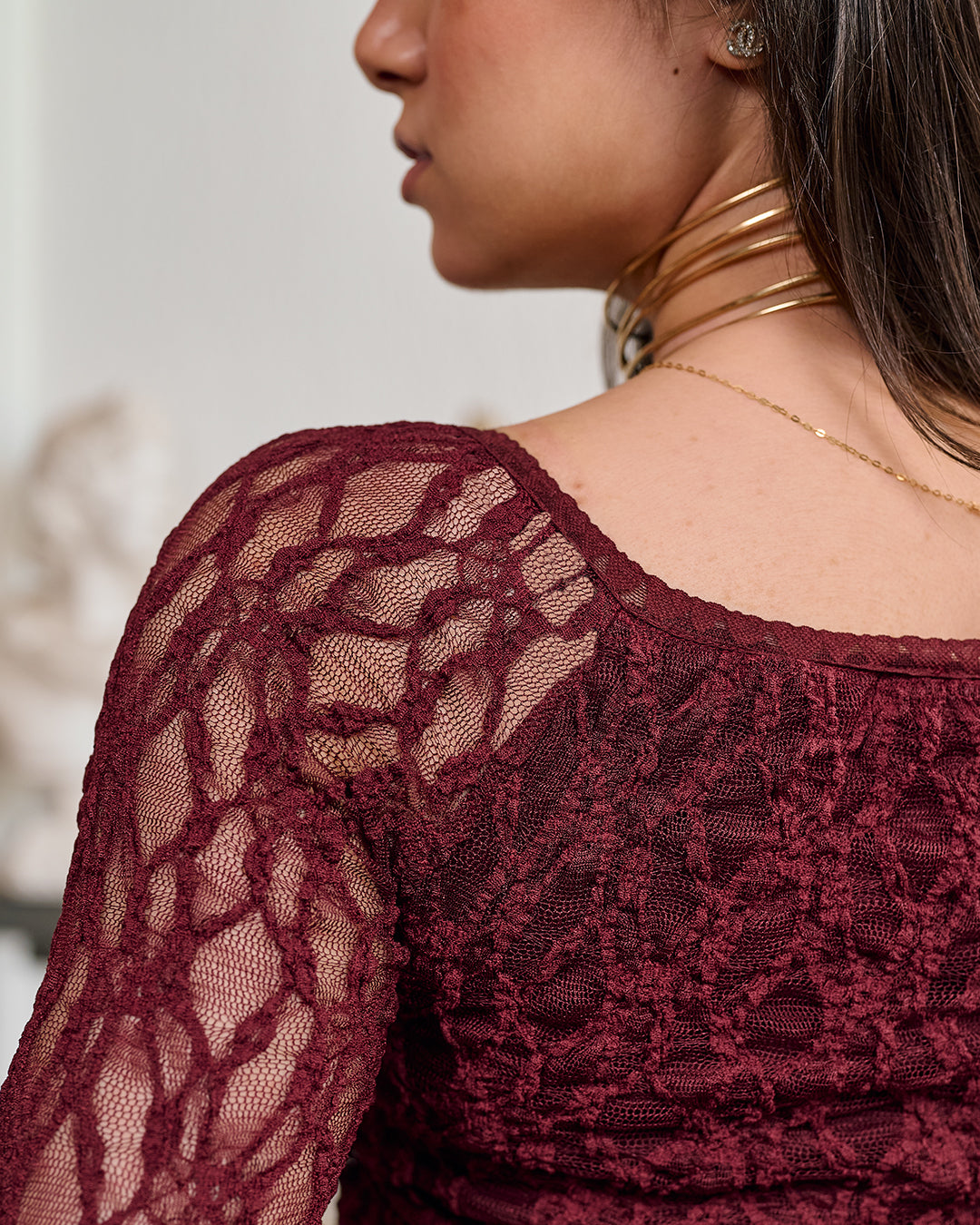 Off-Shoulder Floral Lace Top (D1229)