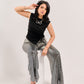 Metallic Shimmer High-Waist Flare Trousers