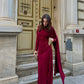 Midnight Cape-Sleeve Gathered Maxi Dress (D4236)