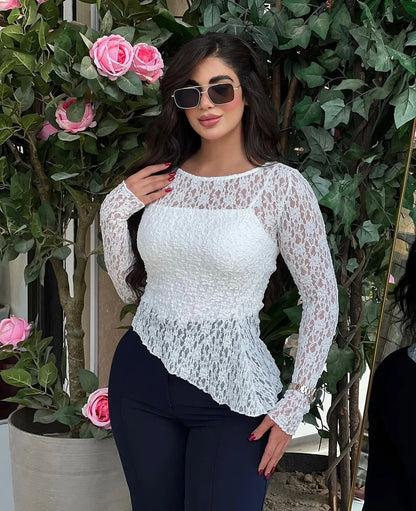 Sheer Elegance Textured Lace Top (D1238)
