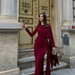 Midnight Cape-Sleeve Gathered Maxi Dress (D4236)