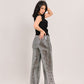 Metallic Shimmer High-Waist Flare Trousers