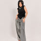 Metallic Shimmer High-Waist Flare Trousers