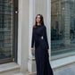 Midnight Cape-Sleeve Gathered Maxi Dress (D4236)