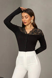 Elegant Lace Yoke Stretch Button Top (D1205)