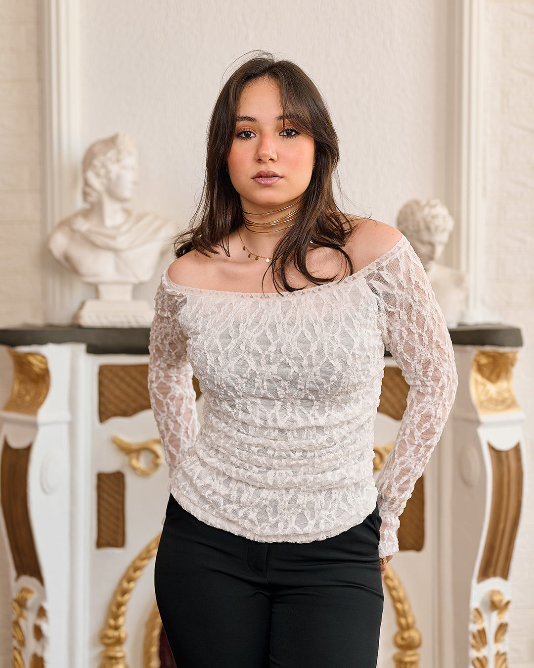Off-Shoulder Floral Lace Top (D1229)
