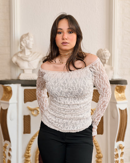 Off-Shoulder Floral Lace Top (D1229)