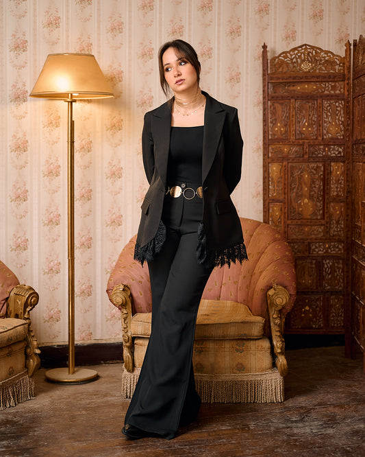 Lace Trim Tailored Blazer – Soft Power Statement (D7203)