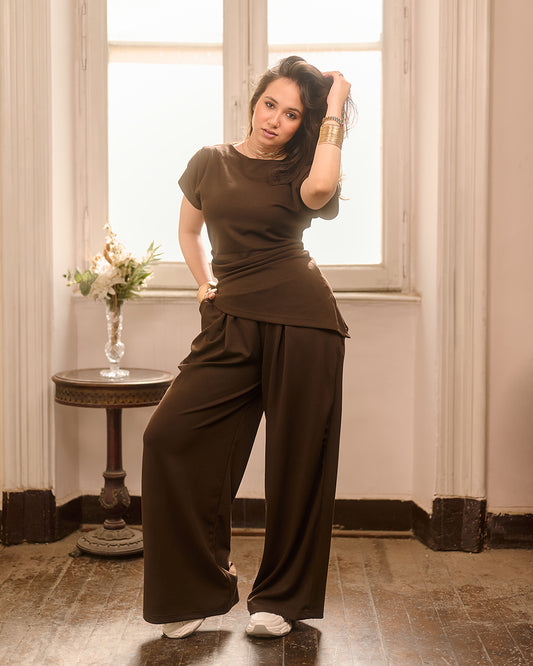 Minimal Draped Tee & Palazzo Matching Set (M261440)