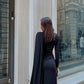 Midnight Cape-Sleeve Gathered Maxi Dress (D4236)