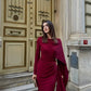Midnight Cape-Sleeve Gathered Maxi Dress (D4236)