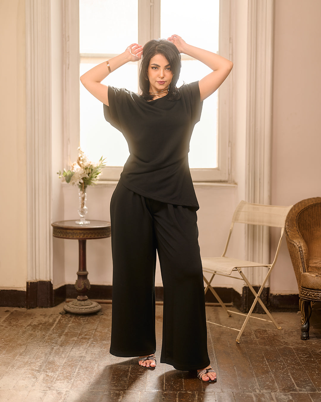 Minimal Draped Tee & Palazzo Matching Set (M261440)