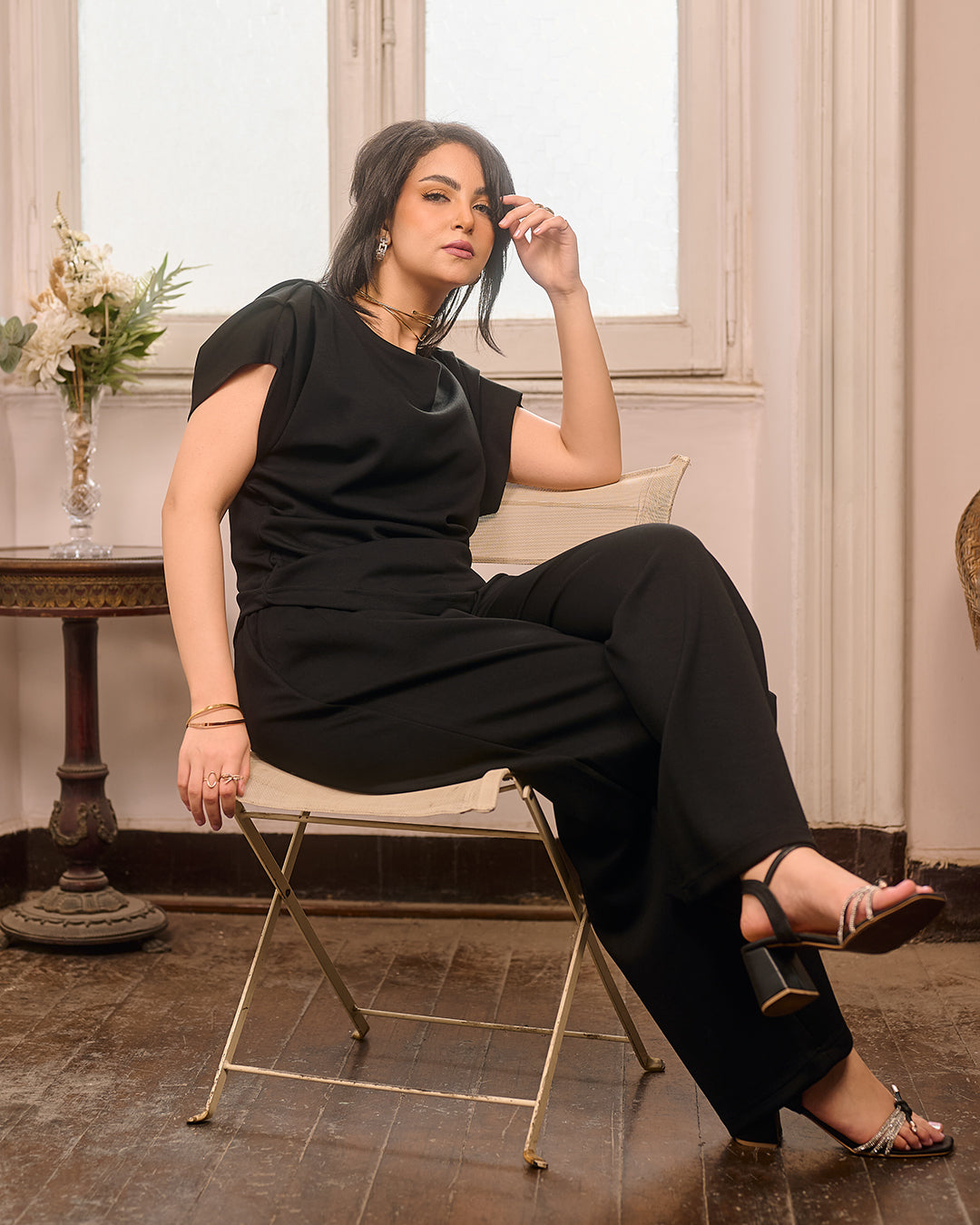 Minimal Draped Tee & Palazzo Matching Set (M261440)