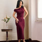 Draped Midi Dress – Sculpted Minimal Elegance (D4216)