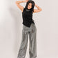 Metallic Shimmer High-Waist Flare Trousers